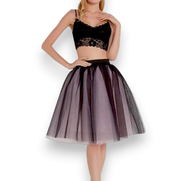 Black Purple Satin Multi Layered Tulle Knee Length Skirt - NEW - Picture 2 of 4